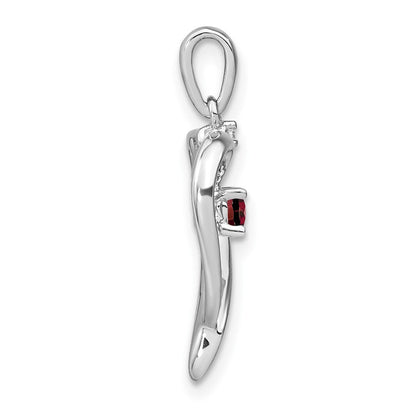 14K Weißgold Herzanhänger mit Granat und echtem Diamant