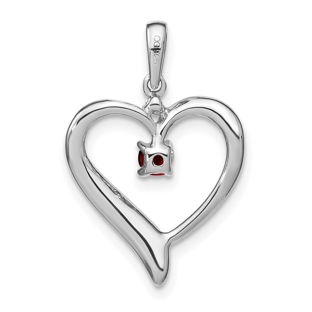 14K Weißgold Herzanhänger mit Granat und echtem Diamant