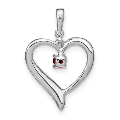 14K Weißgold Herzanhänger mit Granat und echtem Diamant
