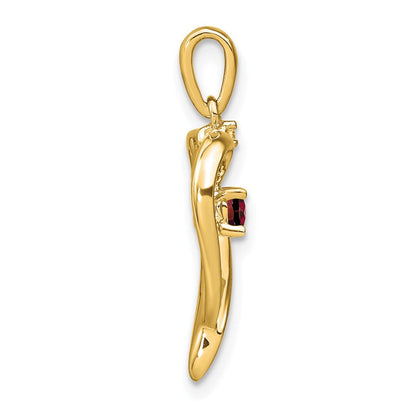 14K Gelbgold Herz-Anhänger mit Granat und echten Diamanten