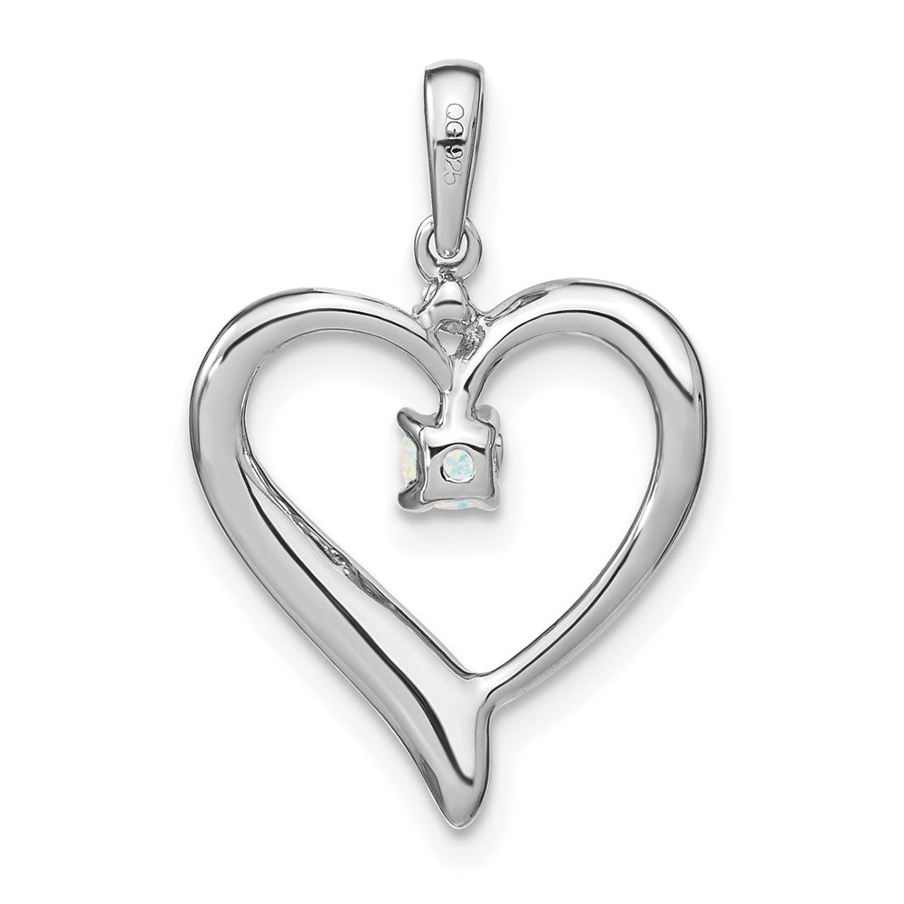 14 Karat Weißgold Herz-Anhänger mit synthetischem Opal und echtem Diamant