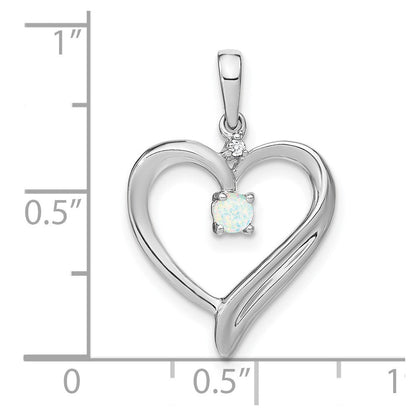 14 Karat Weißgold Herz-Anhänger mit synthetischem Opal und echtem Diamant