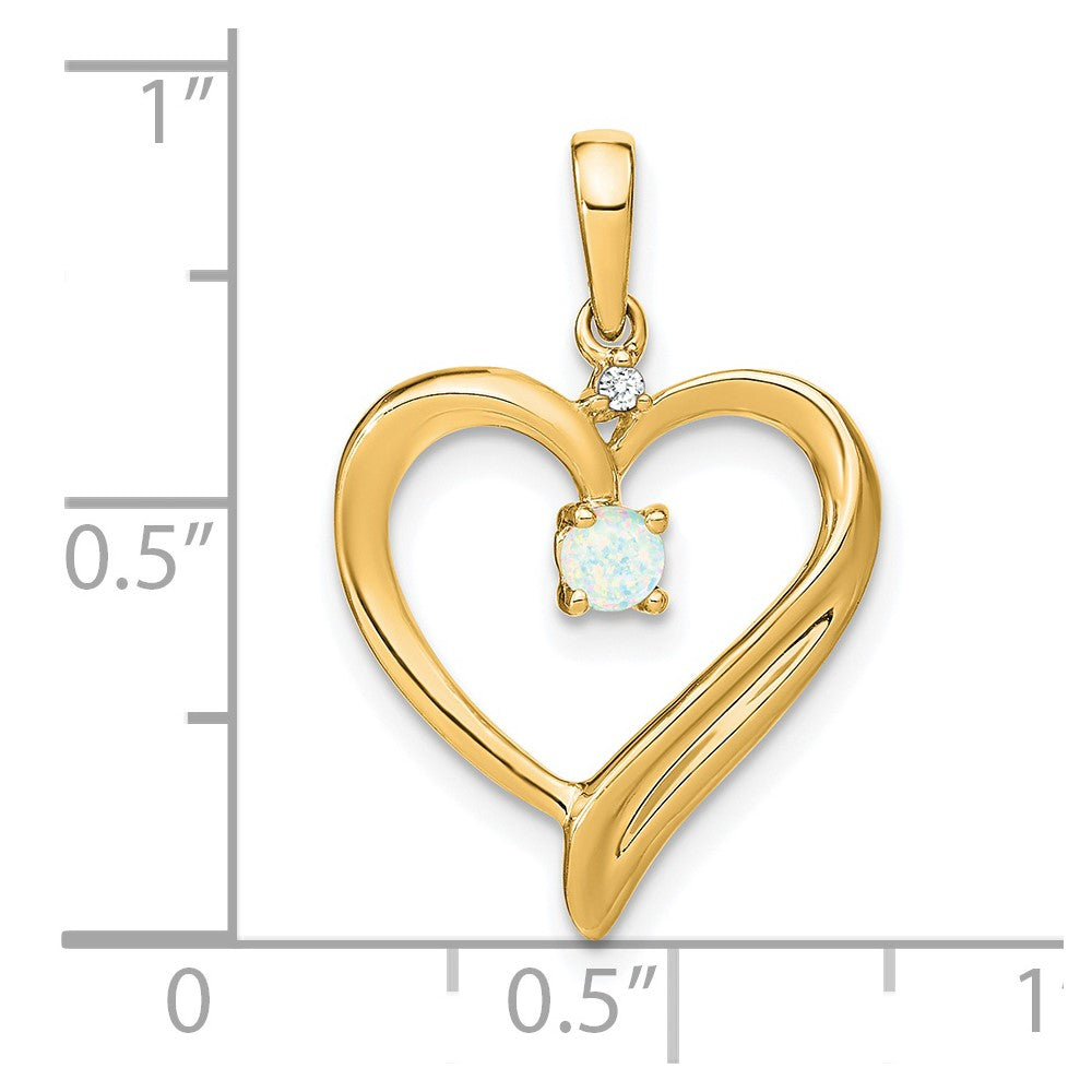 14K Gelbgold Anhänger in Herzform mit synthetischem Opal und echten Diamanten