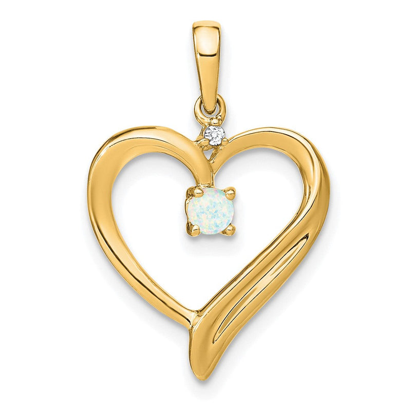 14K Gelbgold Anhänger in Herzform mit synthetischem Opal und echten Diamanten