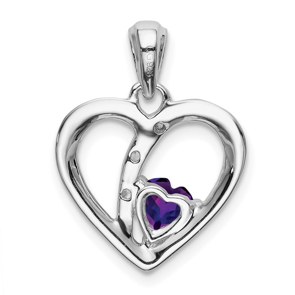 14K Weißgold Amethyst- und Echtdiamant-Herzanhänger