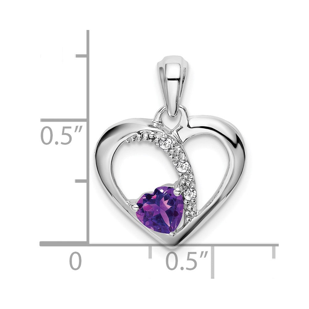 14K Weißgold Amethyst- und Echtdiamant-Herzanhänger