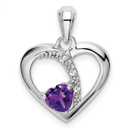 14K Weißgold Amethyst- und Echtdiamant-Herzanhänger