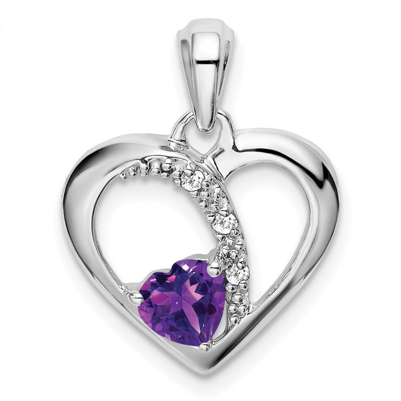 14K Weißgold Amethyst- und Echtdiamant-Herzanhänger