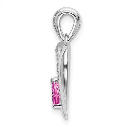 14K Weißgold Anhänger Herz mit synthetischem Pink-Saphir und echtem Diamant