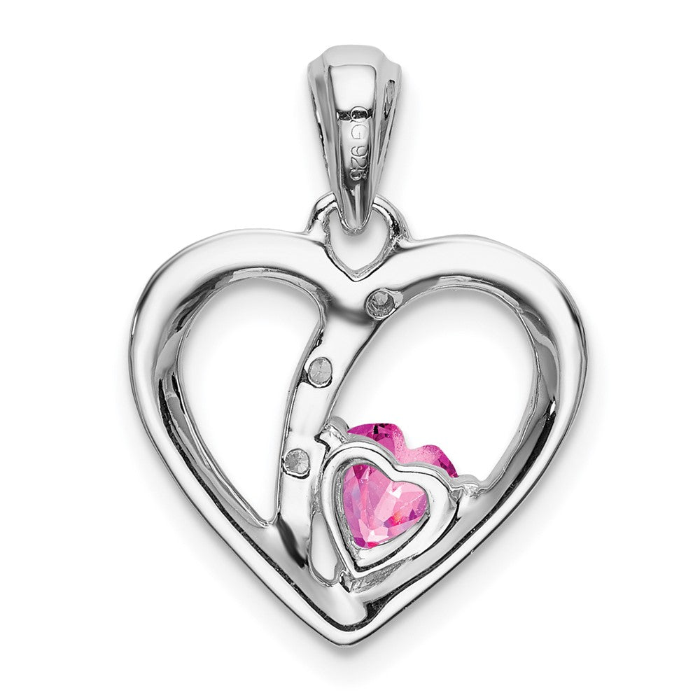 14K Weißgold Anhänger Herz mit synthetischem Pink-Saphir und echtem Diamant