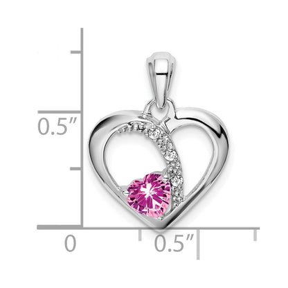 14K Weißgold Anhänger Herz mit synthetischem Pink-Saphir und echtem Diamant