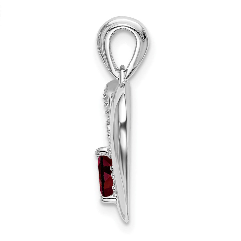 14K Weißgold Anhänger mit Granat und echtem Diamant in Herzform