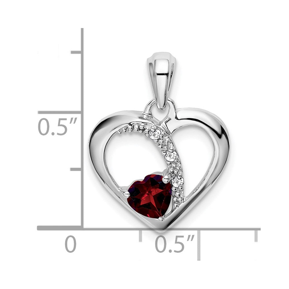 14K Weißgold Anhänger mit Granat und echtem Diamant in Herzform