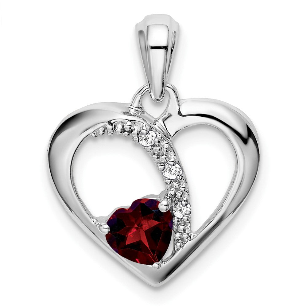 14K Weißgold Anhänger mit Granat und echtem Diamant in Herzform