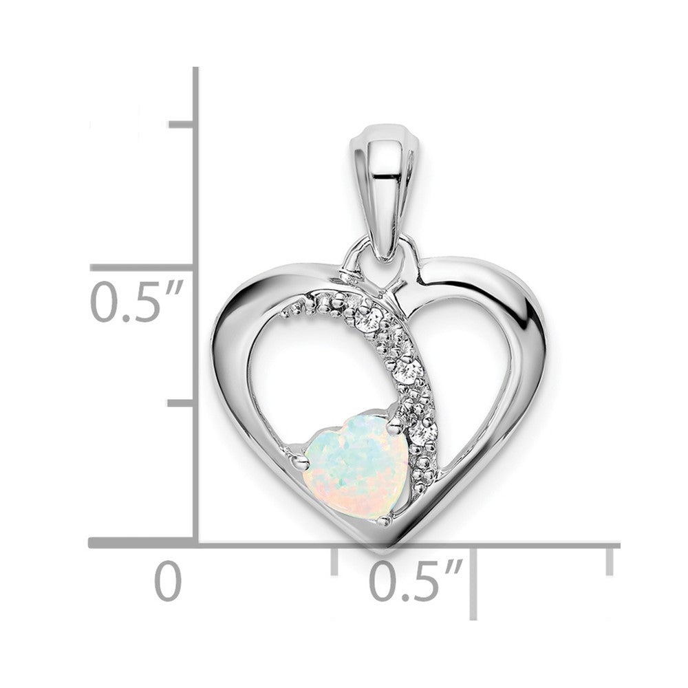 14K Weißgold Herz-Anhänger mit synthetischem Opal und echten Diamanten