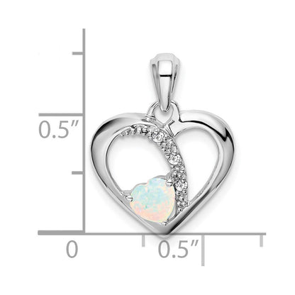 14K Weißgold Herz-Anhänger mit synthetischem Opal und echten Diamanten