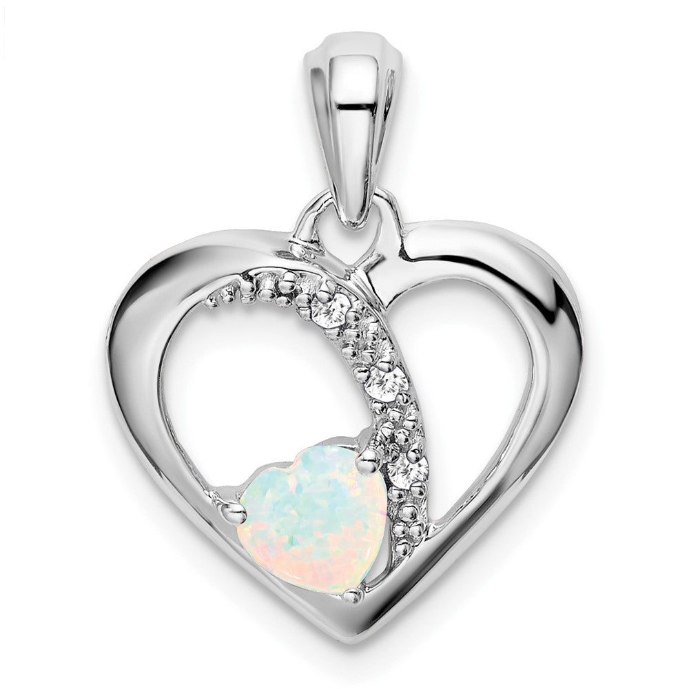 14K Weißgold Herz-Anhänger mit synthetischem Opal und echten Diamanten