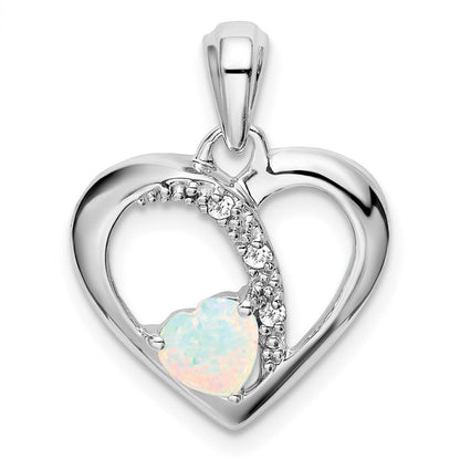 14K Weißgold Herz-Anhänger mit synthetischem Opal und echten Diamanten