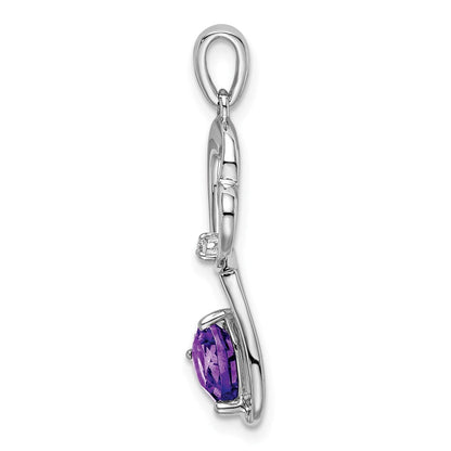14K Weißgold Herz-Anhänger mit Amethyst und echtem Diamant