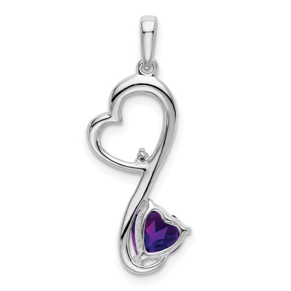 14K Weißgold Herz-Anhänger mit Amethyst und echtem Diamant