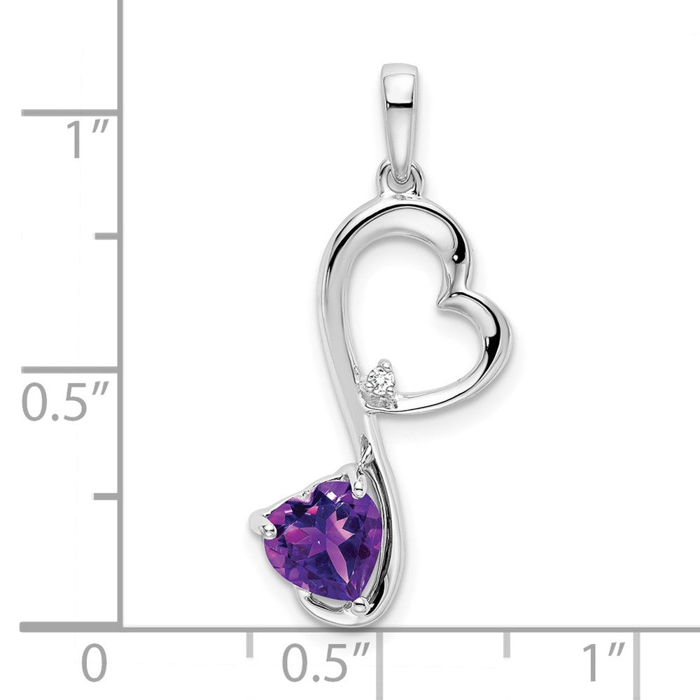 14K Weißgold Herz-Anhänger mit Amethyst und echtem Diamant