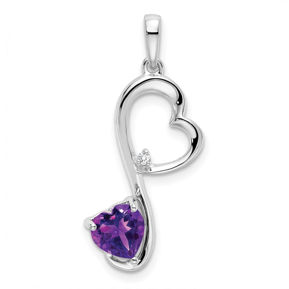 14K Weißgold Herz-Anhänger mit Amethyst und echtem Diamant