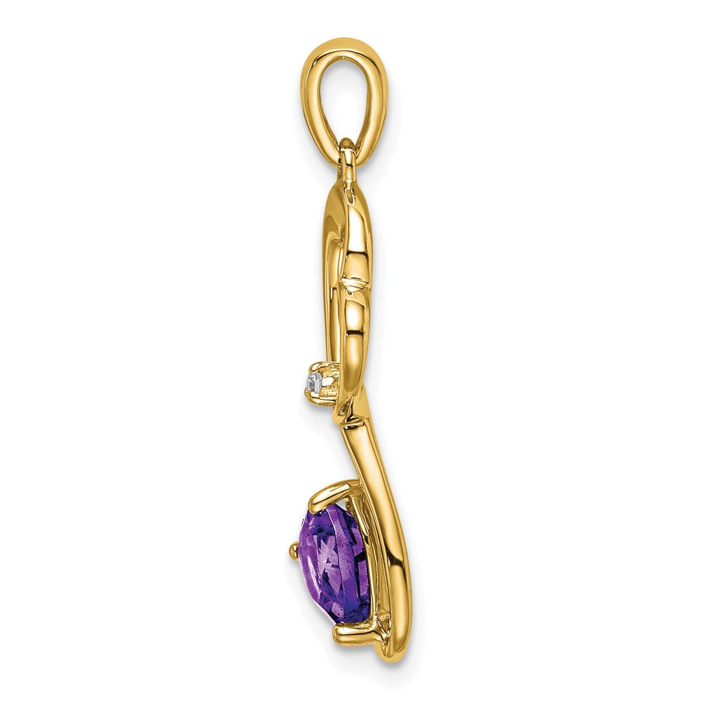 14K Gelbgold Herzanhänger mit Amethyst und echten Diamanten