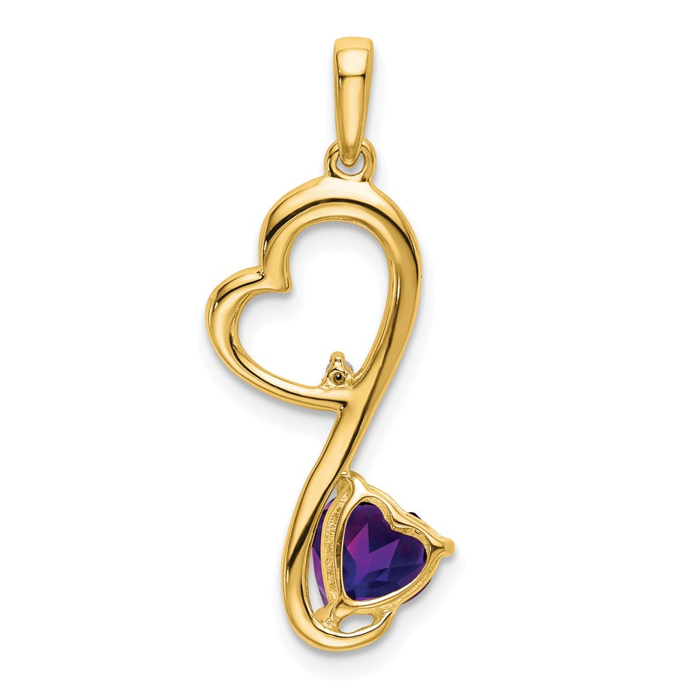 14K Gelbgold Herzanhänger mit Amethyst und echten Diamanten