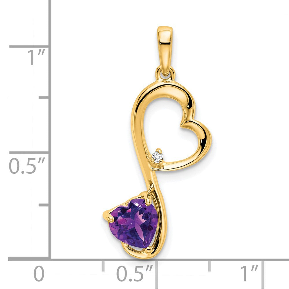 14K Gelbgold Herzanhänger mit Amethyst und echten Diamanten