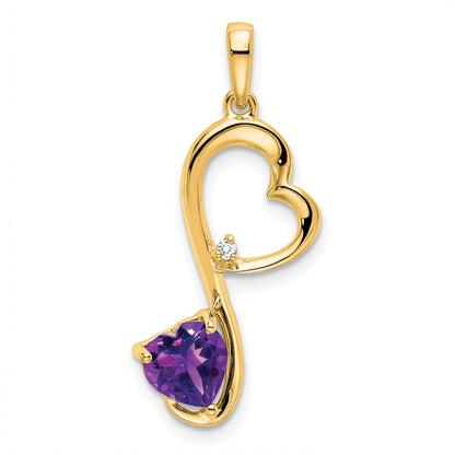14K Gelbgold Herzanhänger mit Amethyst und echten Diamanten