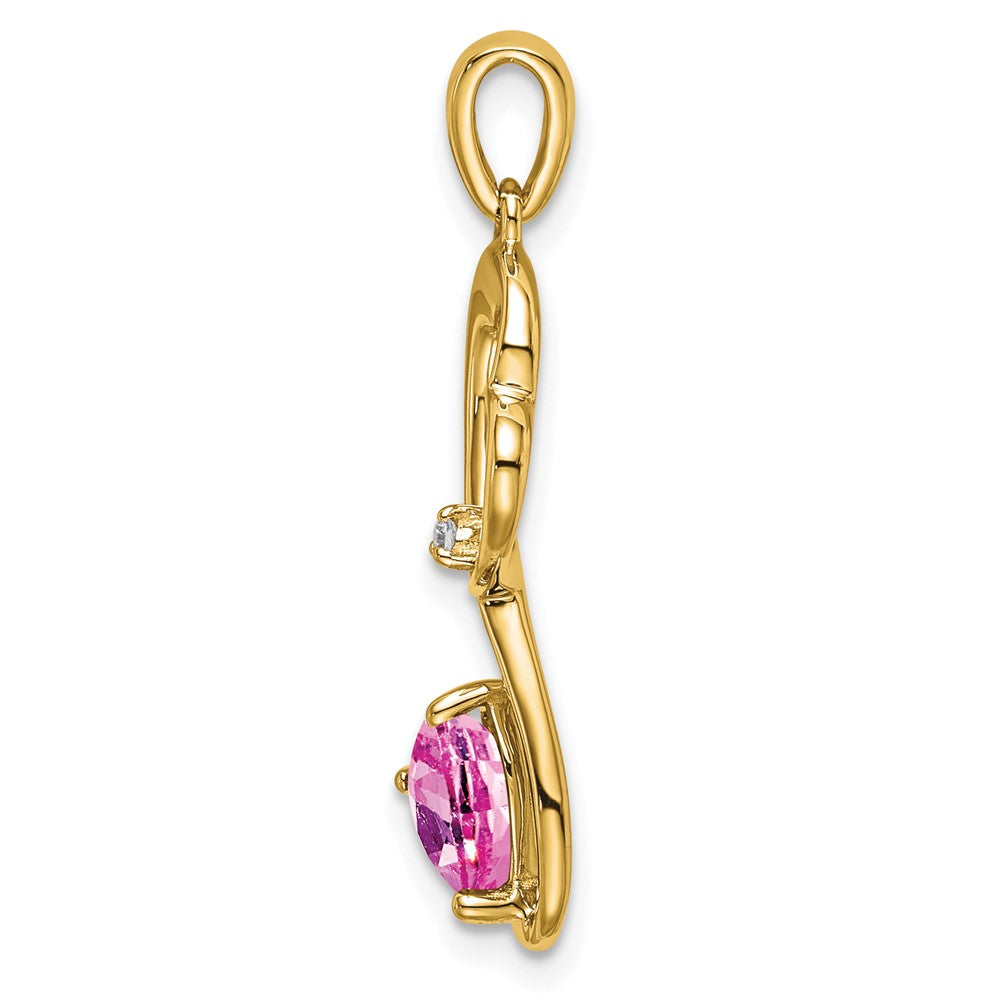 14K Gelbgold Anhänger mit hergestelltem rosa Saphir und echten Diamanten in Herzform