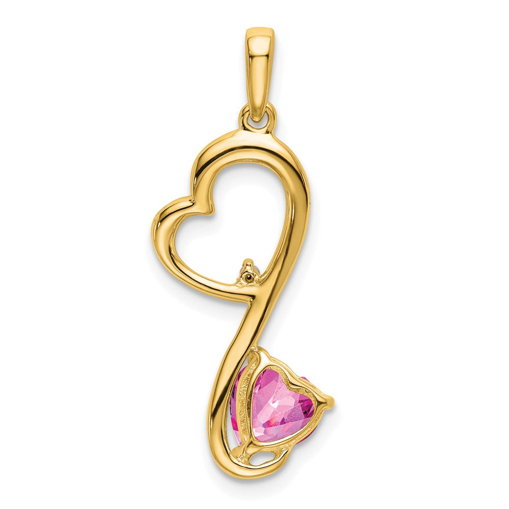 14K Gelbgold Anhänger mit hergestelltem rosa Saphir und echten Diamanten in Herzform