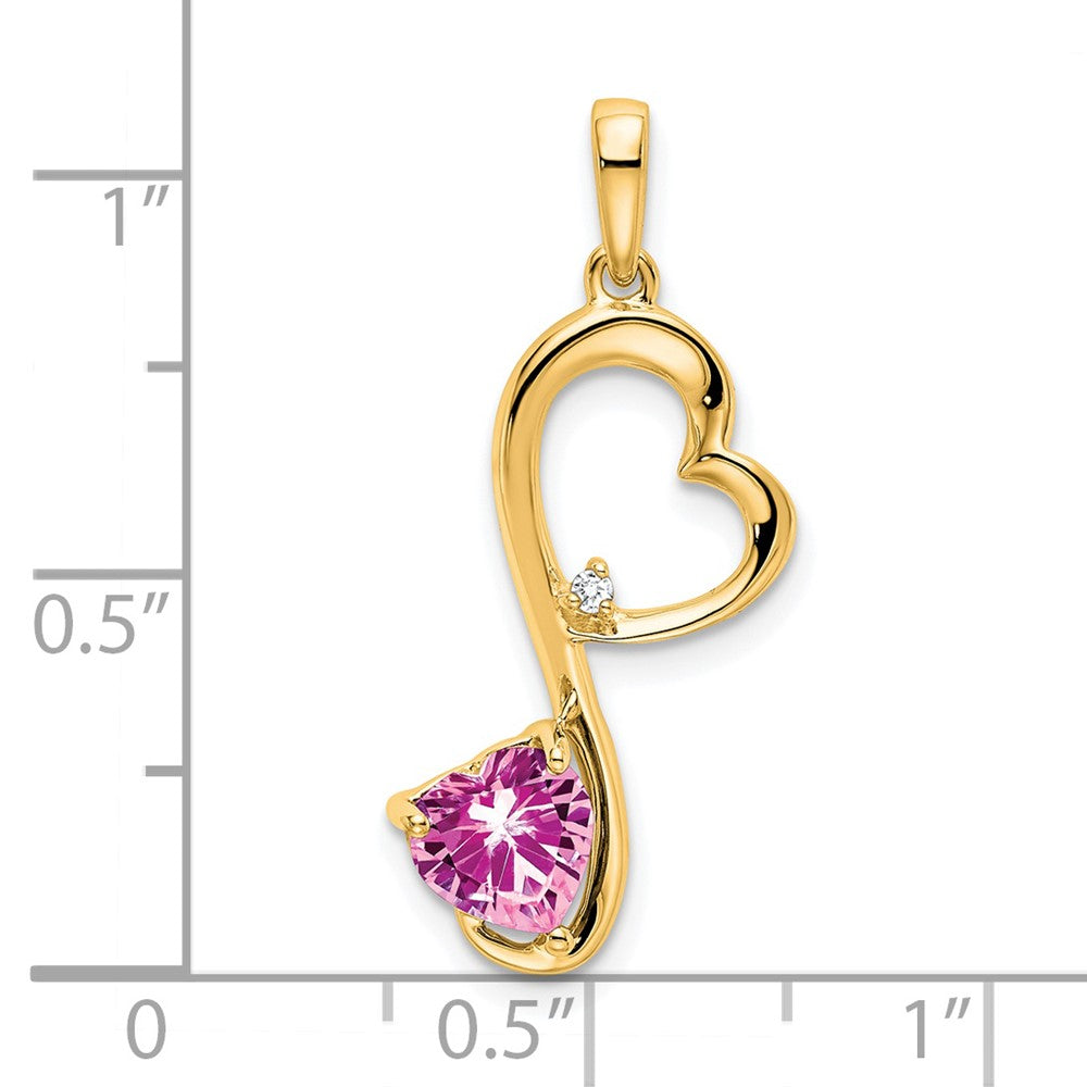 14K Gelbgold Anhänger mit hergestelltem rosa Saphir und echten Diamanten in Herzform