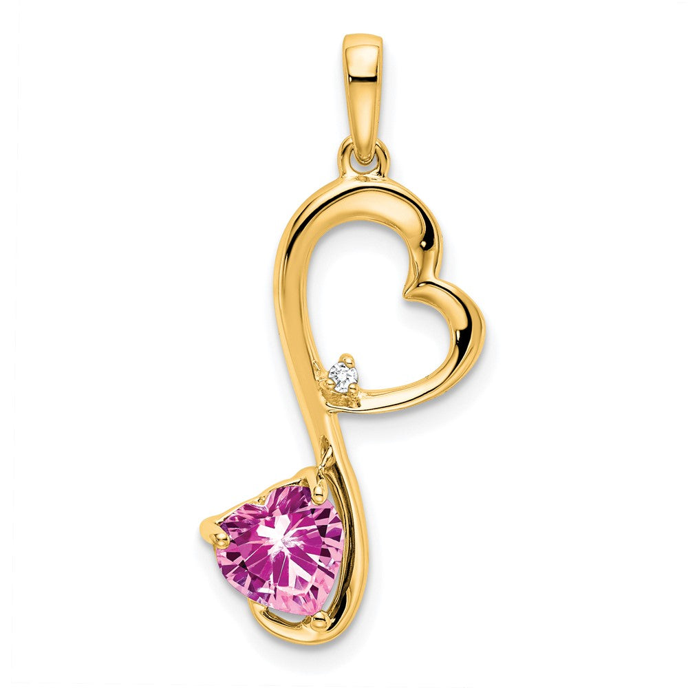 14K Gelbgold Anhänger mit hergestelltem rosa Saphir und echten Diamanten in Herzform