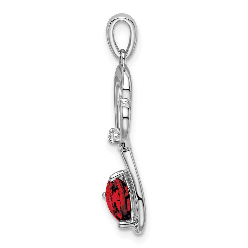 14K Weißgold Herzanhänger mit Granat und echtem Diamant
