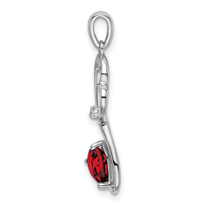 14K Weißgold Herzanhänger mit Granat und echtem Diamant