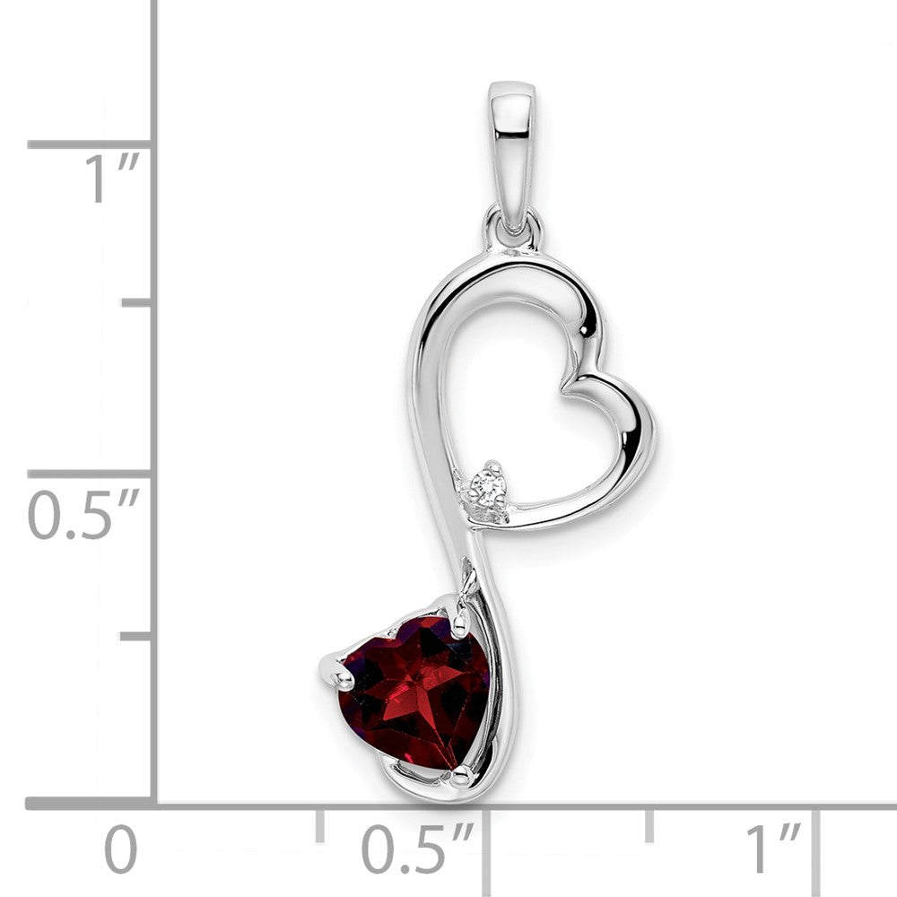 14K Weißgold Herzanhänger mit Granat und echtem Diamant
