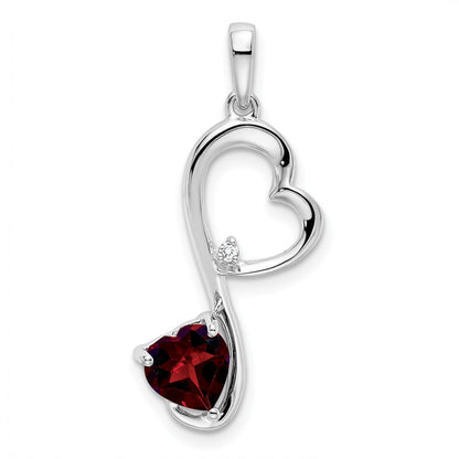 14K Weißgold Herzanhänger mit Granat und echtem Diamant