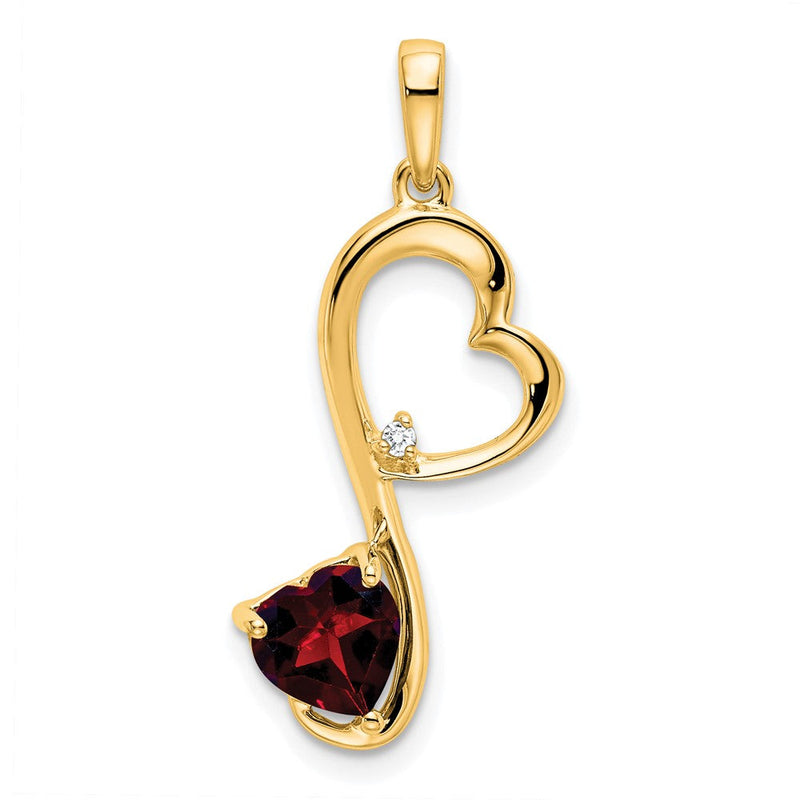 14K Gelbgold Herz-Anhänger mit Granat und echten Diamanten