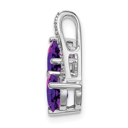 14K Weißgold Amethyst und Echt-Diamant Zwei-Herzen-Anhänger