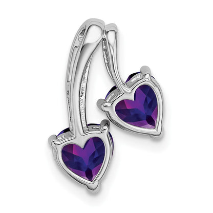 14K Weißgold Amethyst und Echt-Diamant Zwei-Herzen-Anhänger