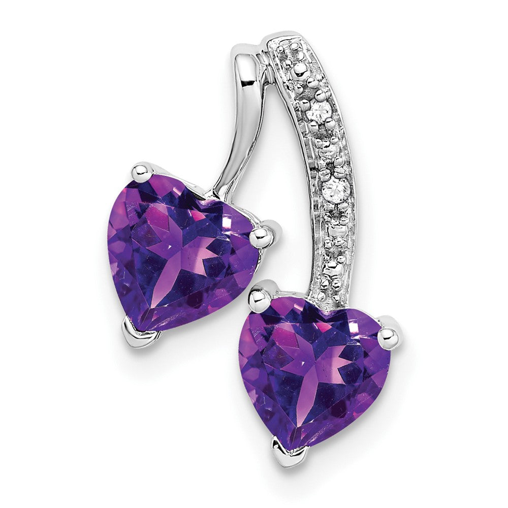 14K Weißgold Amethyst und Echt-Diamant Zwei-Herzen-Anhänger