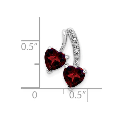 14K Weißgold Granat- und Echtdiamant-Doppelherz-Anhänger