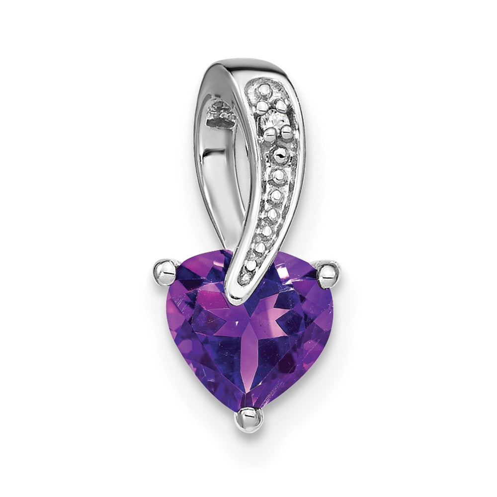 14K Weißgold Herz-Anhänger mit Amethyst und echtem Diamant