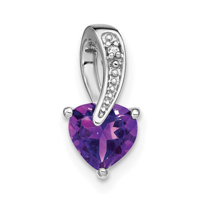 14K Weißgold Herz-Anhänger mit Amethyst und echtem Diamant