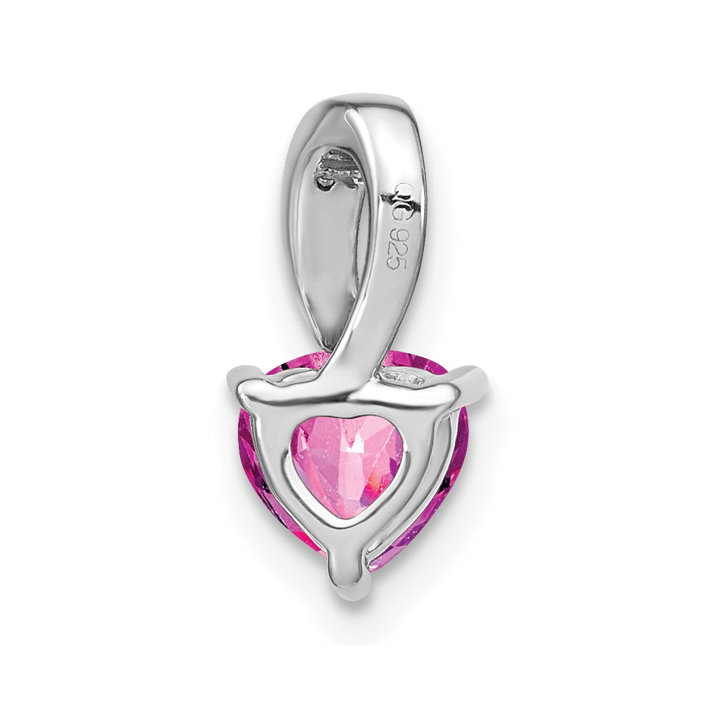 14K Weißgold-Herzanhänger mit synthetischem Pink-Saphir und echtem Diamant