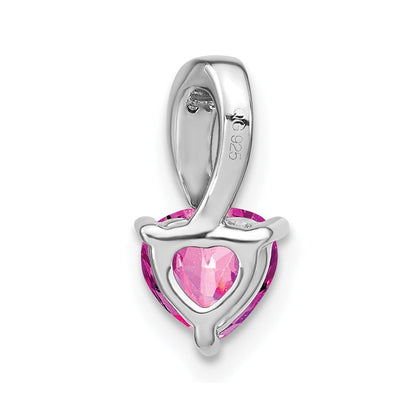 14K Weißgold-Herzanhänger mit synthetischem Pink-Saphir und echtem Diamant