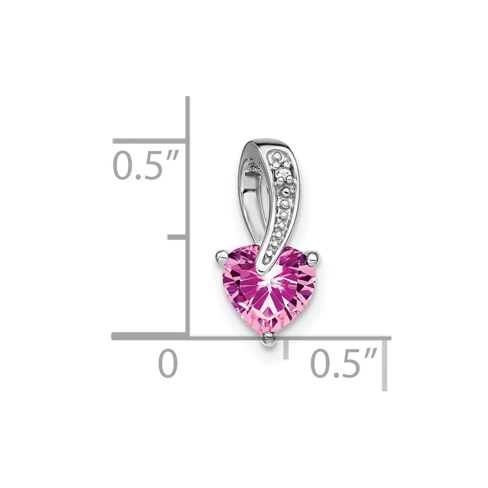 14K Weißgold-Herzanhänger mit synthetischem Pink-Saphir und echtem Diamant