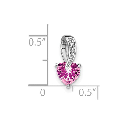 14K Weißgold-Herzanhänger mit synthetischem Pink-Saphir und echtem Diamant
