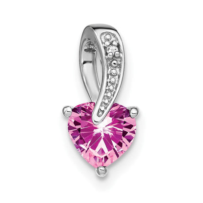 14K Weißgold-Herzanhänger mit synthetischem Pink-Saphir und echtem Diamant